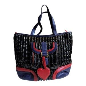Love Moschino Faux Patent Leather Black Red Tote Shoulder Bag